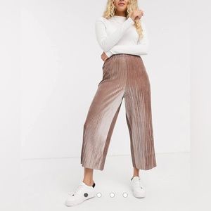 ASOS DESIGN velvet plisse culotte trouser in light pink